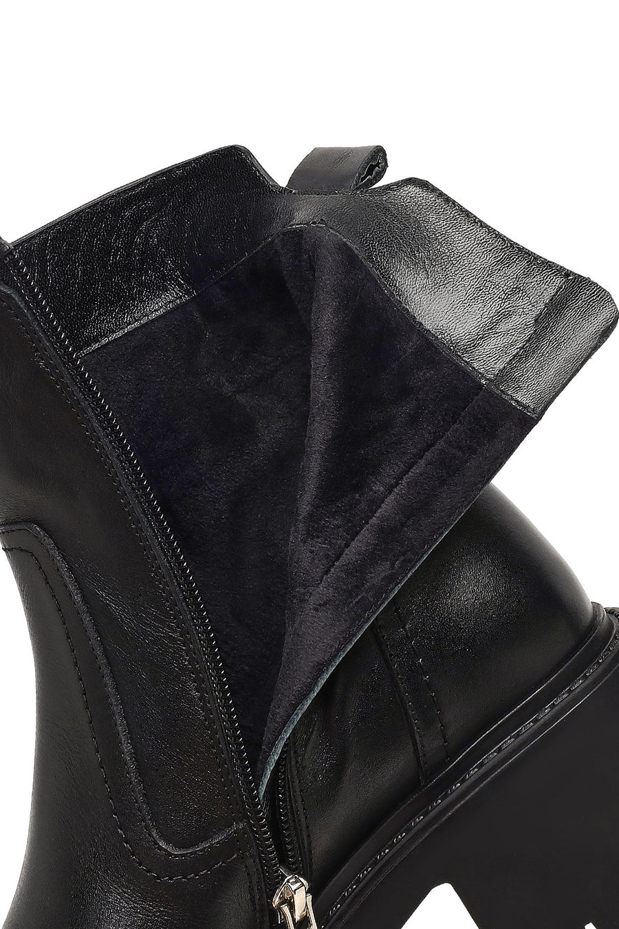 Women's Black Zippered Thick-Soled Leather Boots