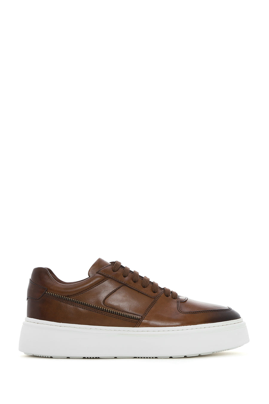 Men's Tan Lace-up Thick-Sole Leather Sneaker
