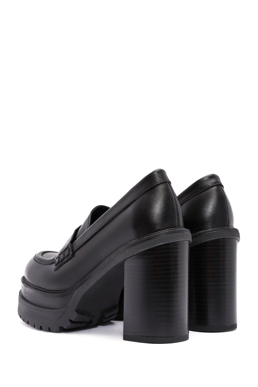 Women's Black Thick Heeled Leather Masculine Loafer