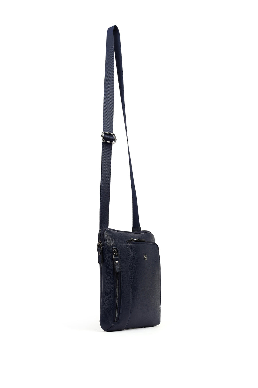 Men's Navy Leather Messenger Bag