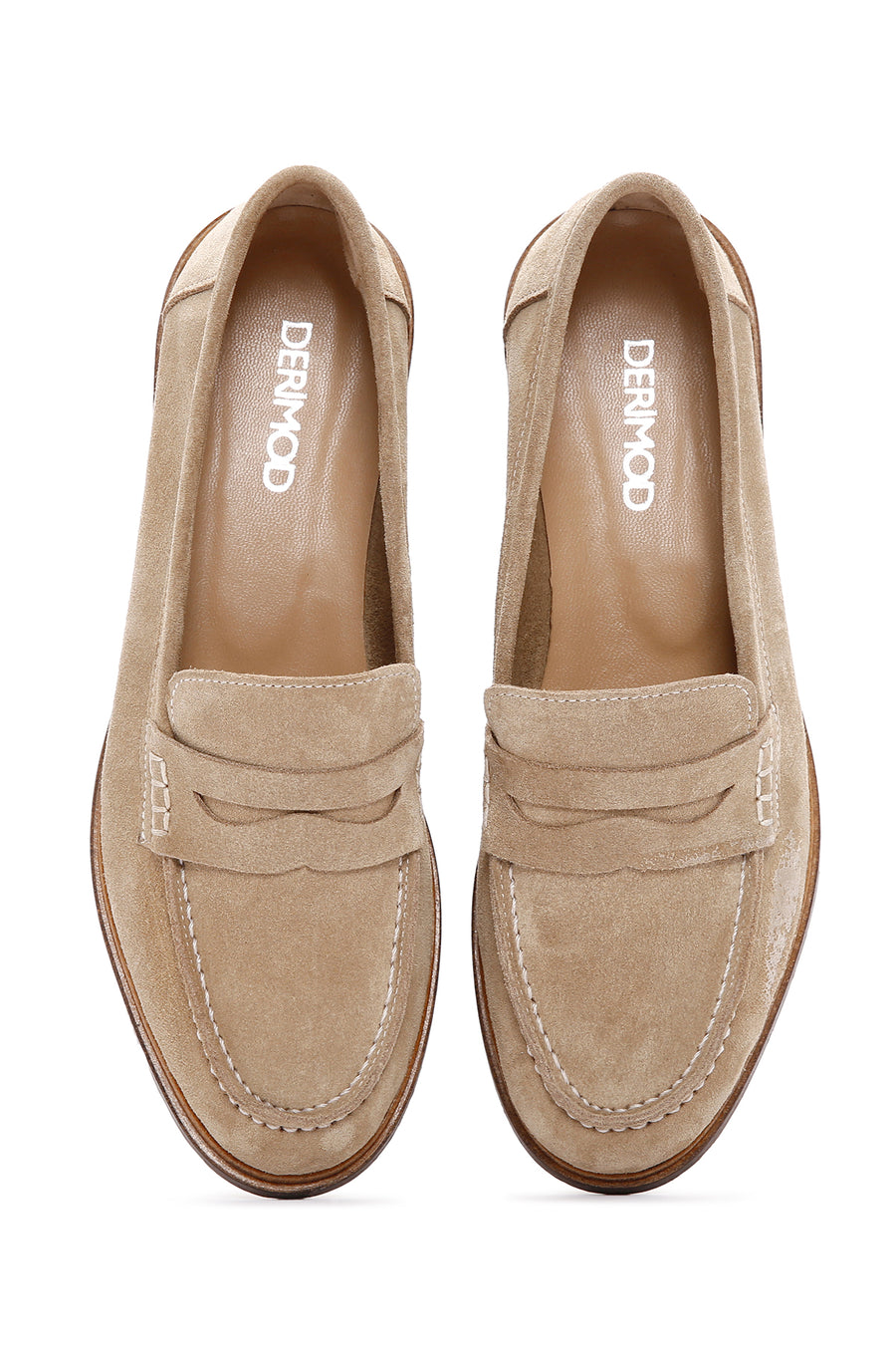 Women's Beige Suede Leather Masculine Loafer