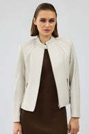 Anya Women's Cream Short Leather Jacket | Derimod