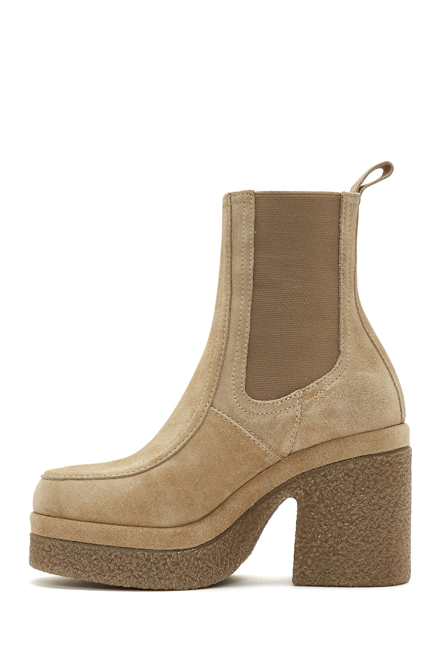 Women's Beige Thick Heeled Suede Leather Chelsea Boots