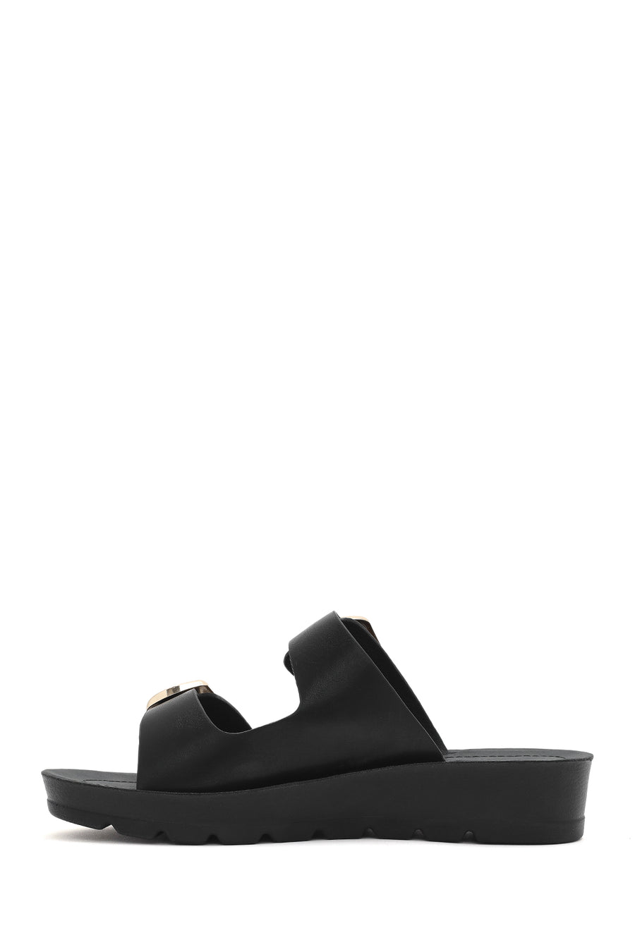 Women's Black Double Buckle Thick Soled Slippers
