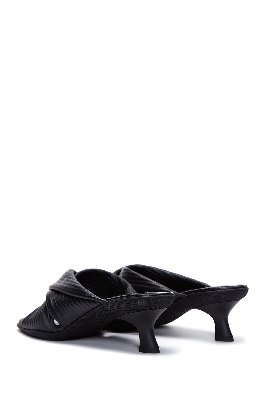 Women's Black Leather Heeled Slippers