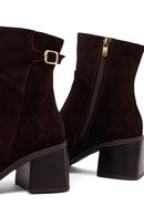 Woman Brown Zip Closure Chunky Heeled Suede Boots | Derimod