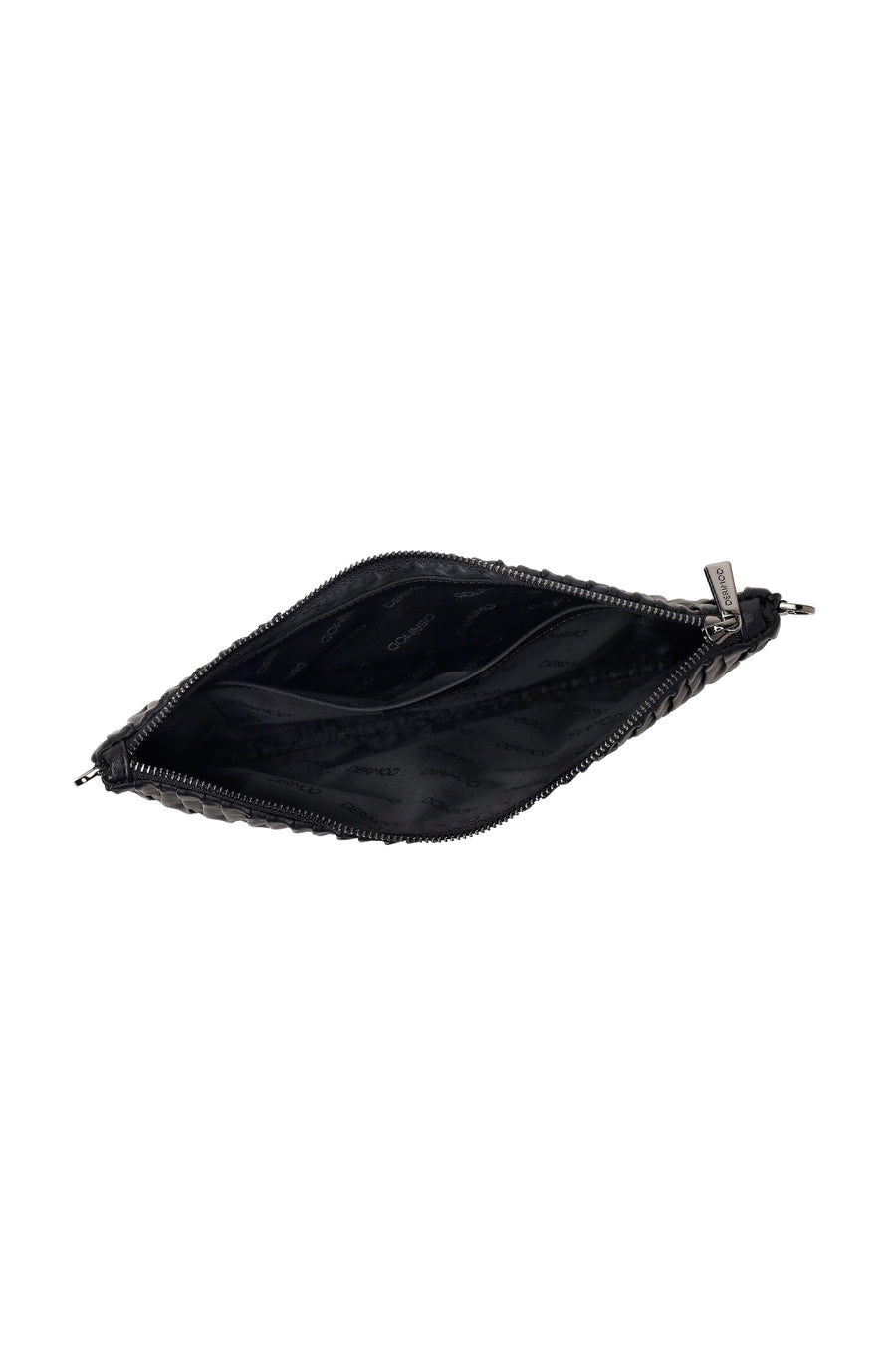 Woman Black Chain-Strap Patterned Clutch Bag