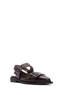 Women's Claret Red Open Back Buckled Patent Leather Ballerinas | Derimod