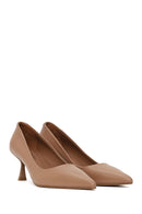 Woman Beige Thin-Heeled Leather Stiletto | Derimod