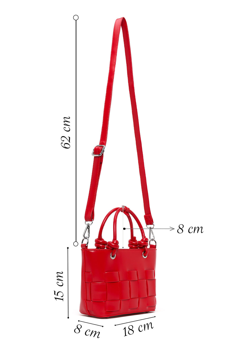 Woman Red Long-Strap Knitted Mini Shoulder Bag