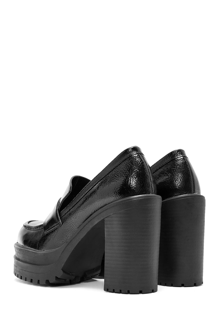 Women's Black Thick Heel Patent Leather Masculine Loafer