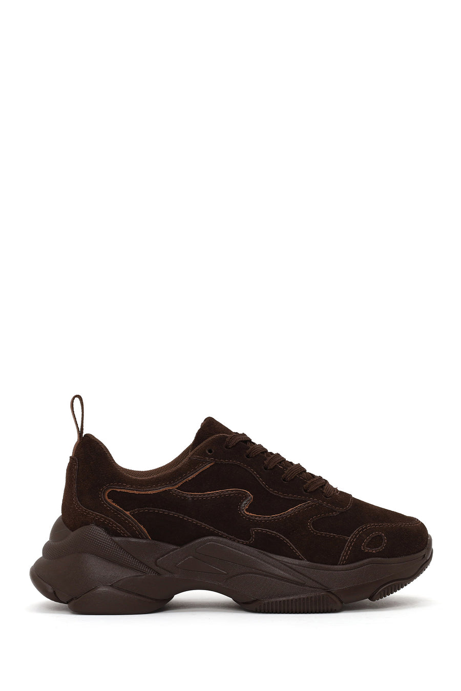 Woman Brown Lace-Up Thick-Soled Suede Leather Sneaker AF520012DS | Derimod