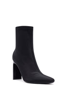 Woman Black Zip Closure High Thick Heeled Fabric Boots | Derimod