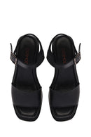Women's Black Ankle Buckle Platform Chunky High Heel Leather Sandals | Derimod