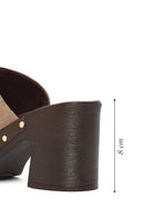 Women's Beige Thick Heeled Suede Leather Slippers | Derimod