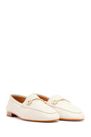 Women's White Leather Loafer with Buckle | Derimod