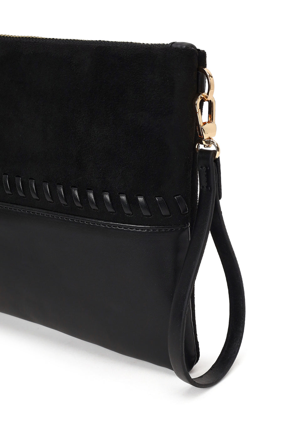 Woman Black Braided Chain-Strap Clutch Bag