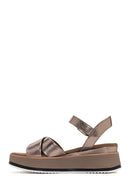Women's Bronze Ankle Strap Chunky Sole Metallic Leather Sandals | Derimod