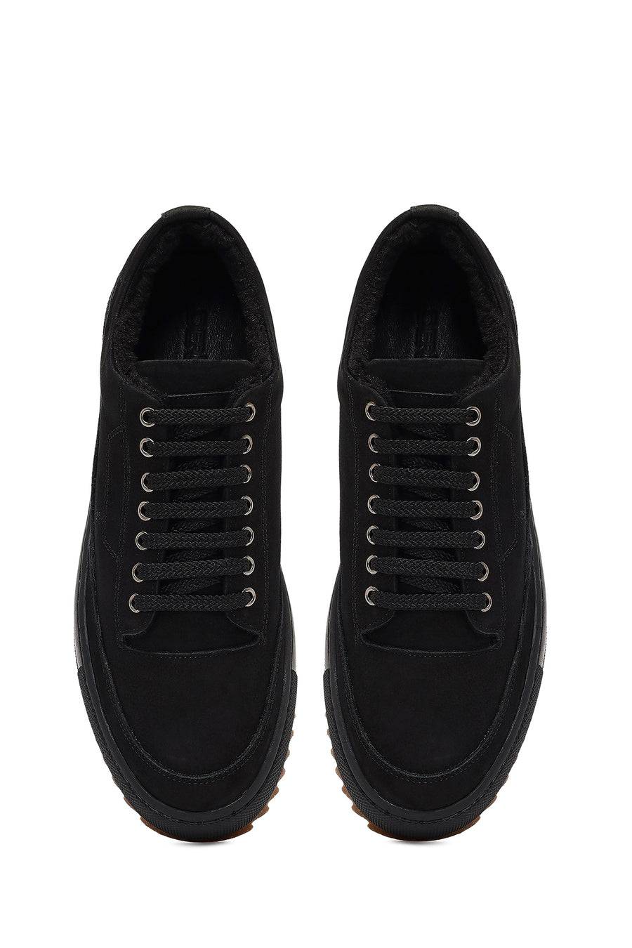 Erkek Siyah Bağcıklı Kalın Tabanlı Nubuk Deri Sneaker