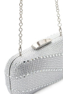 Women's Silver Long Chain Strap Stone Mini Box Evening Bag | Derimod