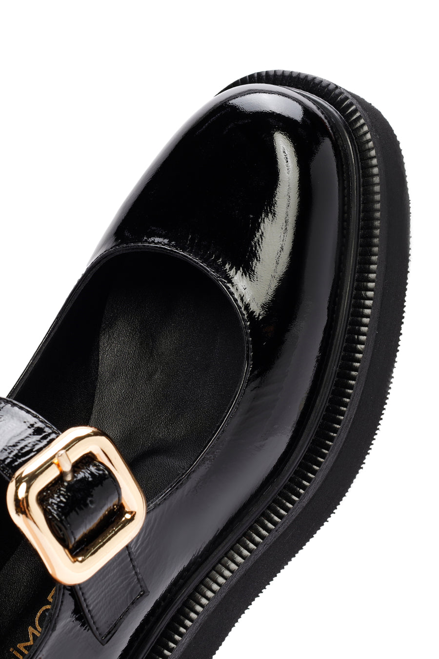 Women's Black Striped Patent Leather Ballerinas
