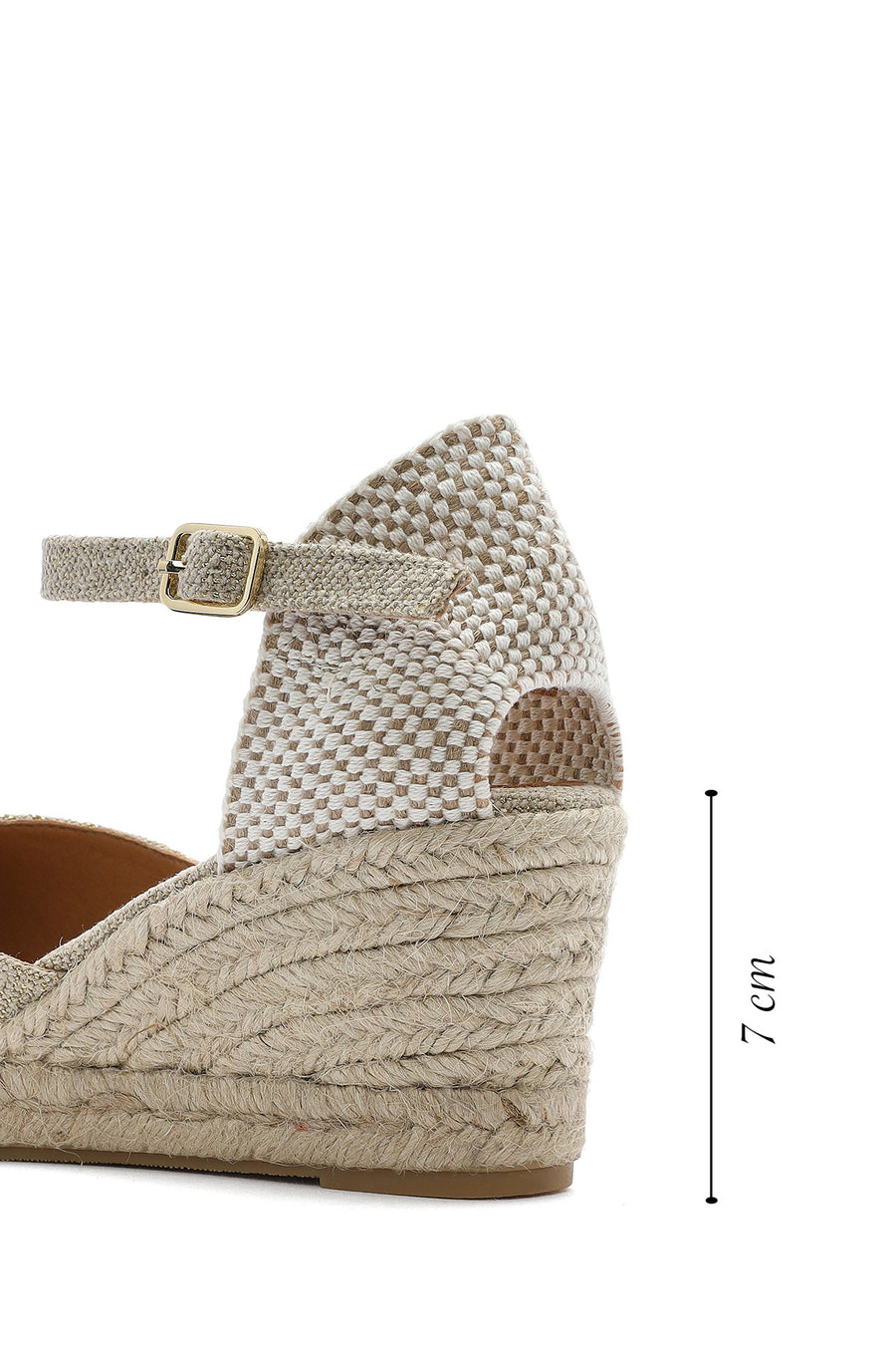 Women's Beige Ankle Buckle Wedge Heel Fabric Espadrille Sandals