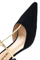 Women's Black Ankle Strap Thin Heel Suede Leather Shoes | Derimod
