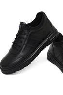 Erkek Siyah Bağcıklı Deri Sneaker | Derimod