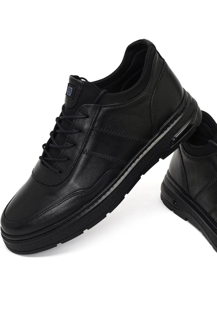 Erkek Siyah Bağcıklı Deri Sneaker