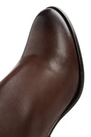 Woman Brown Zippered Chunky Heels Leather Boot | Derimod