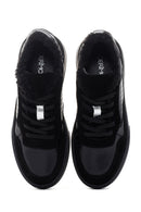 Women's Black Thick Sole Furry Leather Sneaker | Derimod
