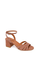 Woman Mink Ankle-Buckle Chunky-Heel Suede Leather Sandals | Derimod