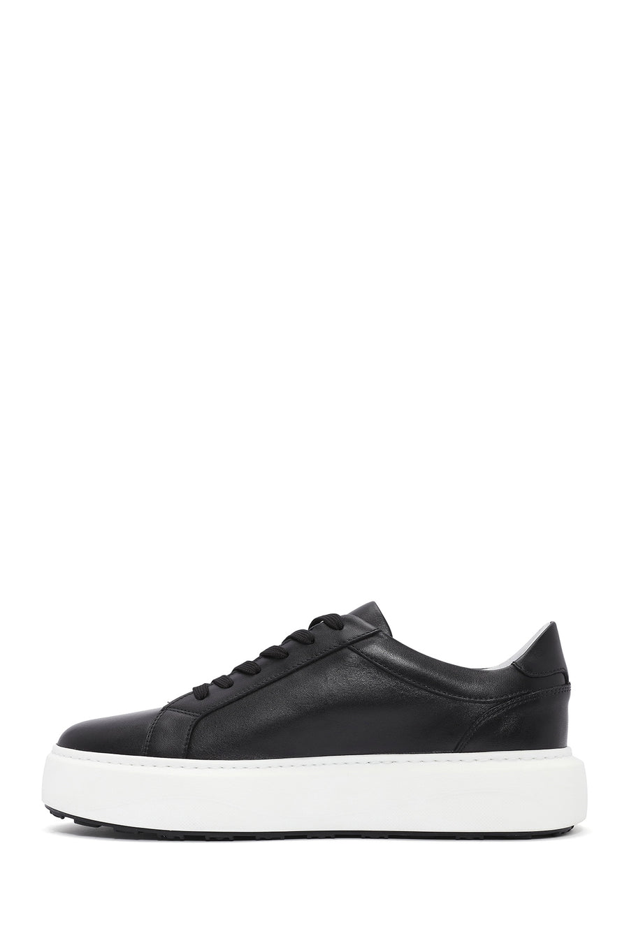 Men's Black Lace-up Thick-Sole Leather Sneaker