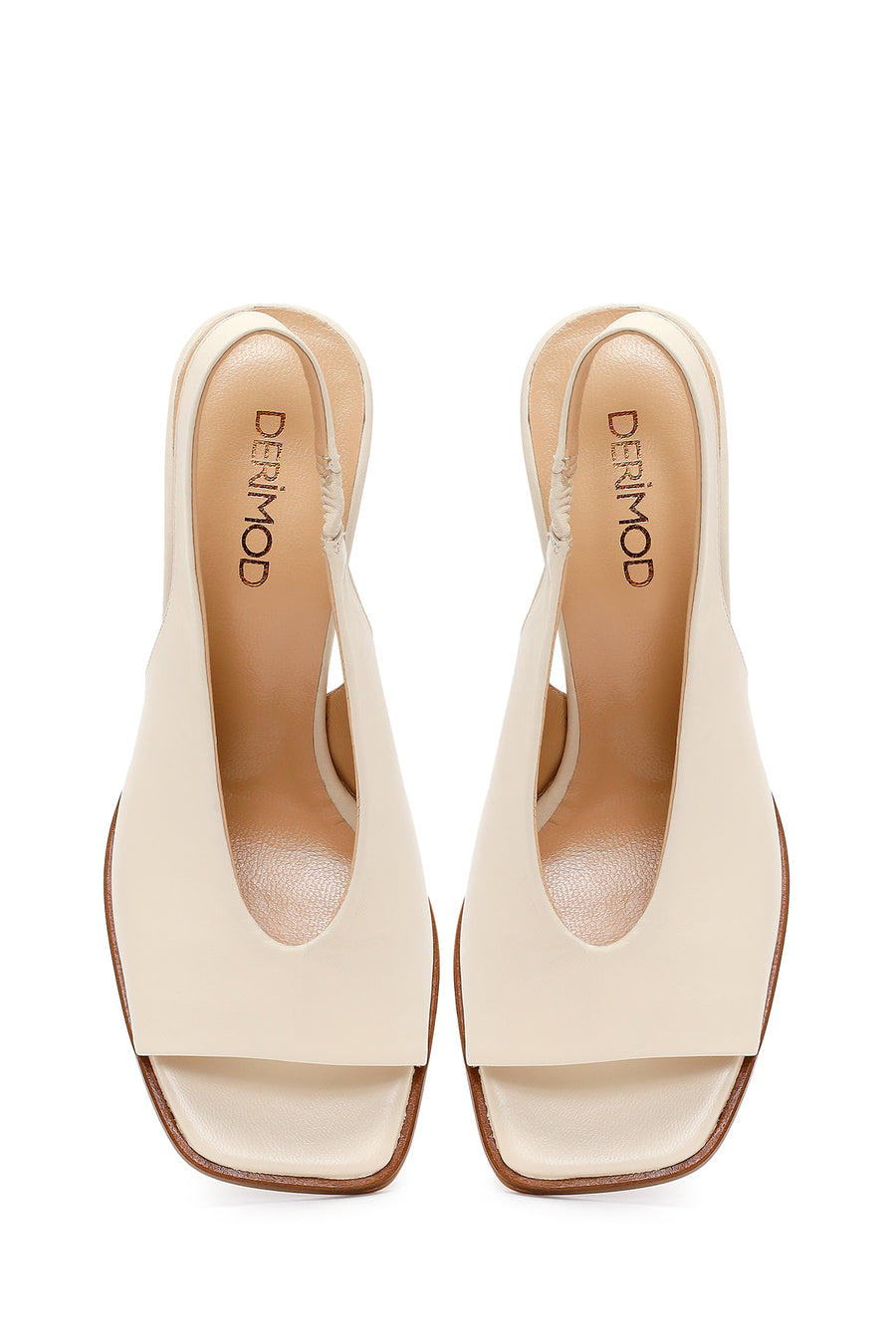 Woman Cream Thick-Heeled Leather Sandal