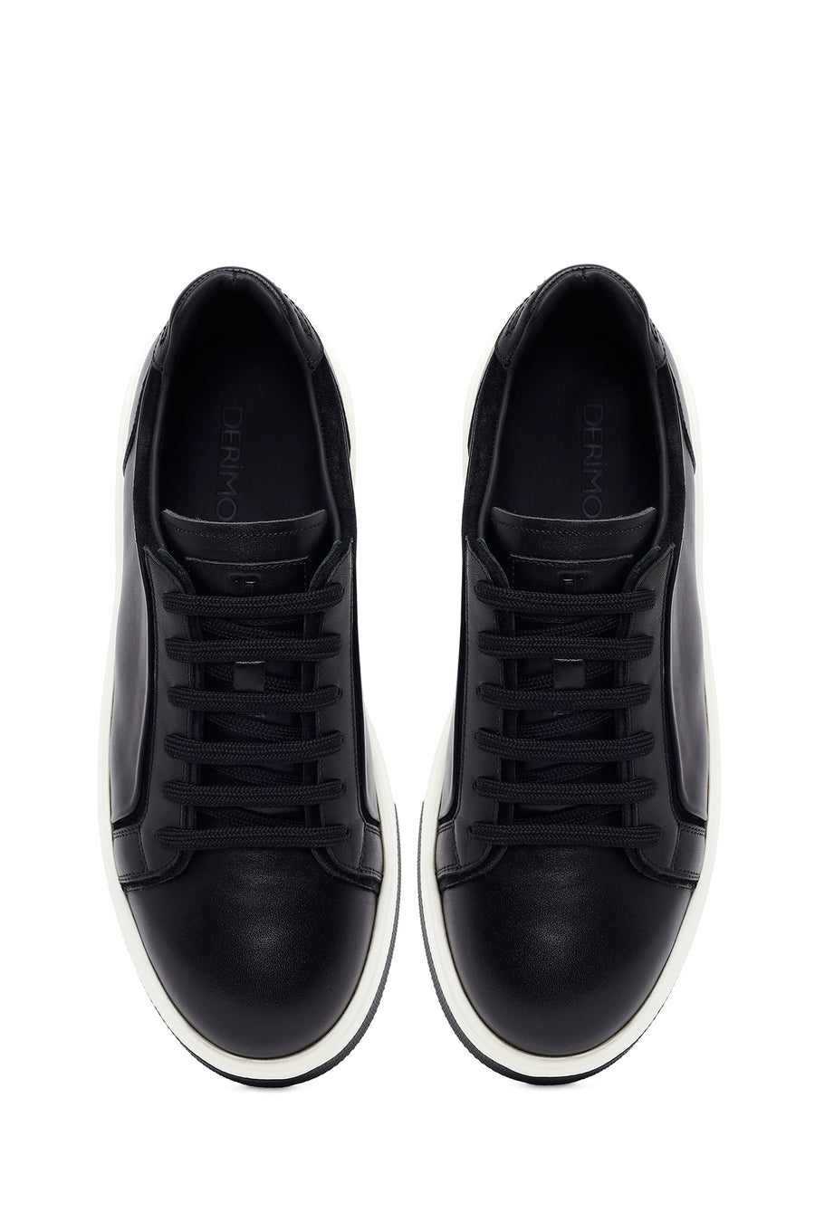Male Black Lace-Up Thick-Soled Leather Sneaker
