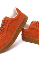 Woman Orange Lace-Up Suede Leather Leather Sneaker | Derimod