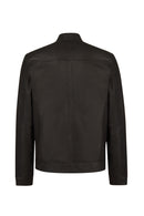 Felibe Male Black Mandarin Collar Leather Jacket | Derimod