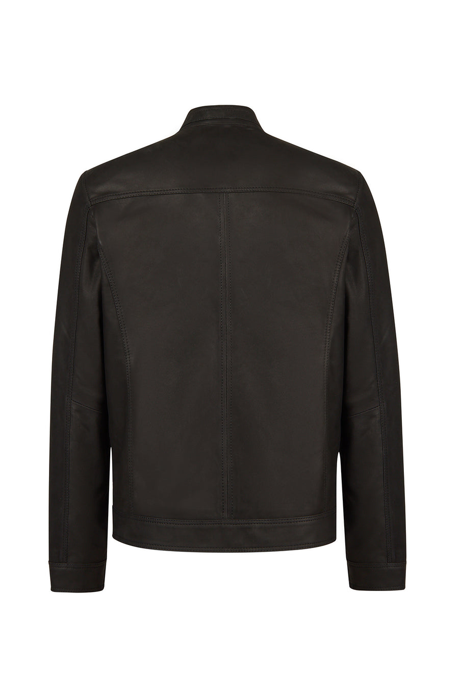Felibe Male Black Mandarin Collar Leather Jacket