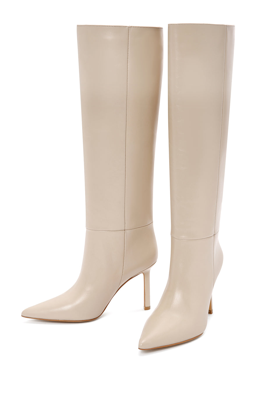 Women's Beige Thin Heeled Leather Boots