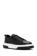 Men's Black Lace-up Thick-Sole Leather Sneaker | Derimod