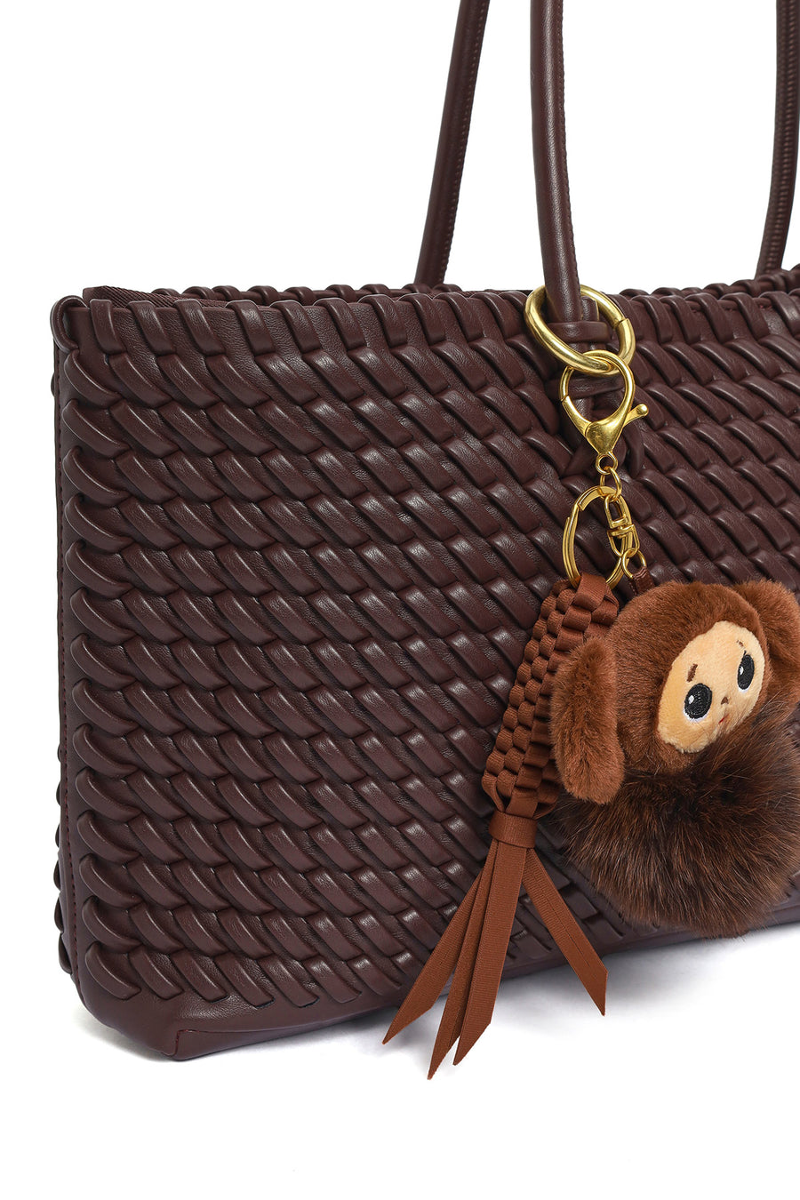 Women's Brown Braided Charm Shoulder Bag