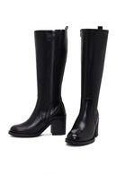 Woman Black Zip Closure Chunky Heeled Leather Boots | Derimod