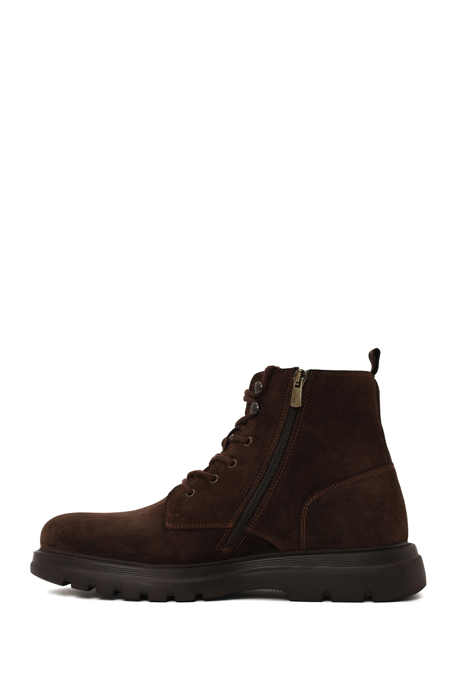 Male Brown Lace-Up Zip Closure Thick-Soled Suede Casual Boots