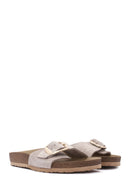 Women's Mink Buckled Suede Leather Slippers | Derimod