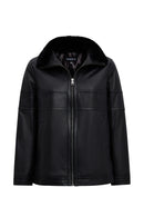 Diana Women's Black Oversize Leather Coat with Fur Collar | Derimod