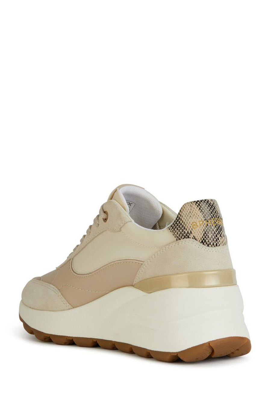 Geox Women's Beige Spherica Ec11 Thick Soled Lace-up Leather Sneaker
