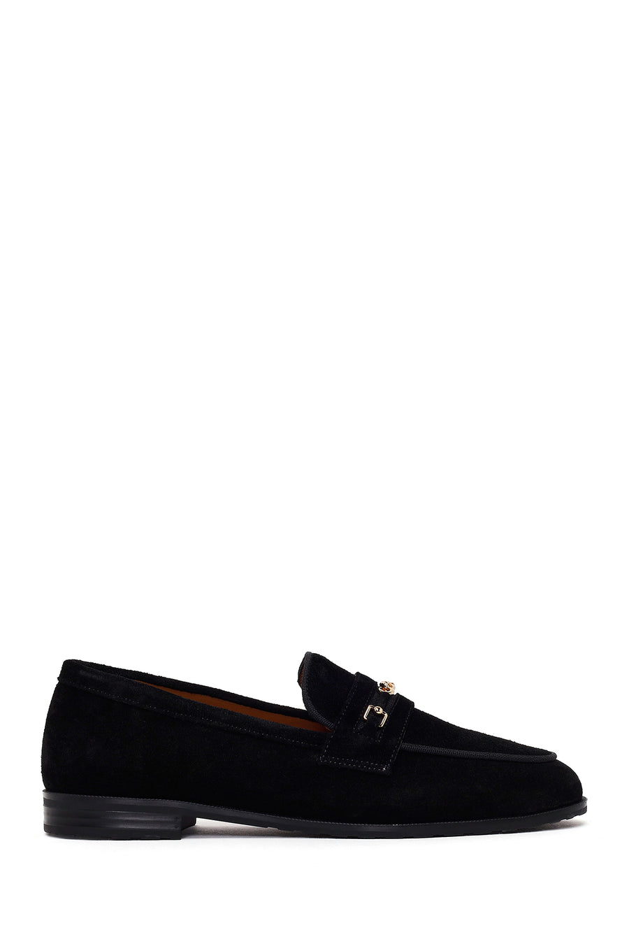 Kadın Siyah Tokalı Süet Deri Maskülen Loafer 26PFD230110 | Derimod