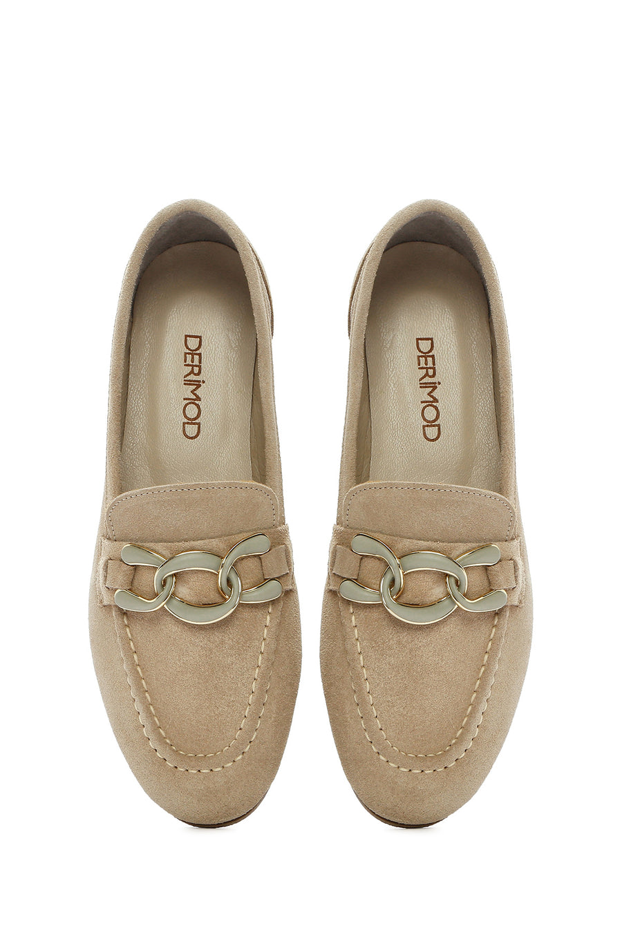 Women's Beige Suede Leather Masculine Loafer