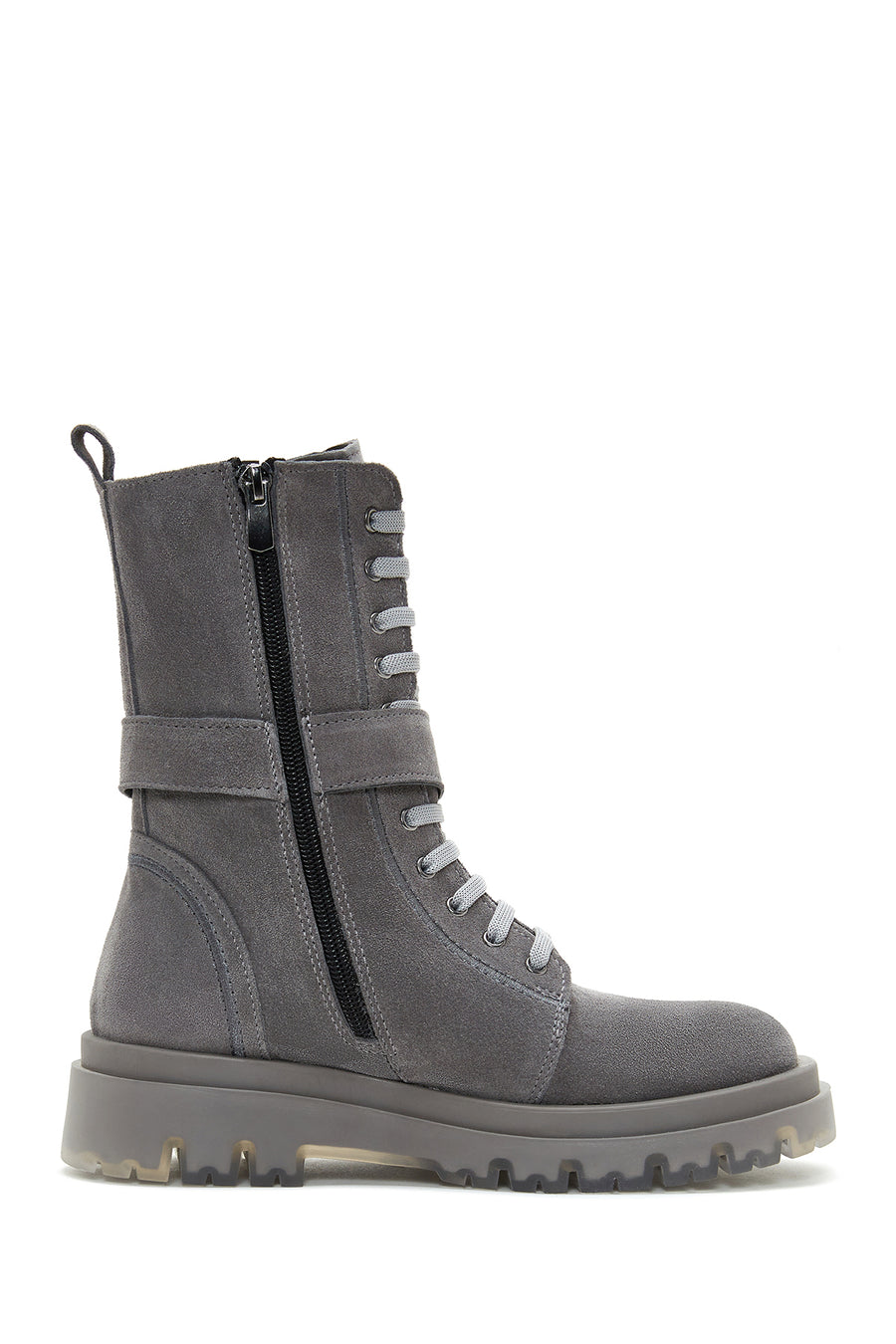 Women's Gray Suede Leather Buckle Flat Boots 22WFD186610 | Derimod