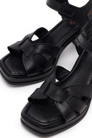 Women's Black Ankle Buckle Thick Heel Leather Sandals | Derimod